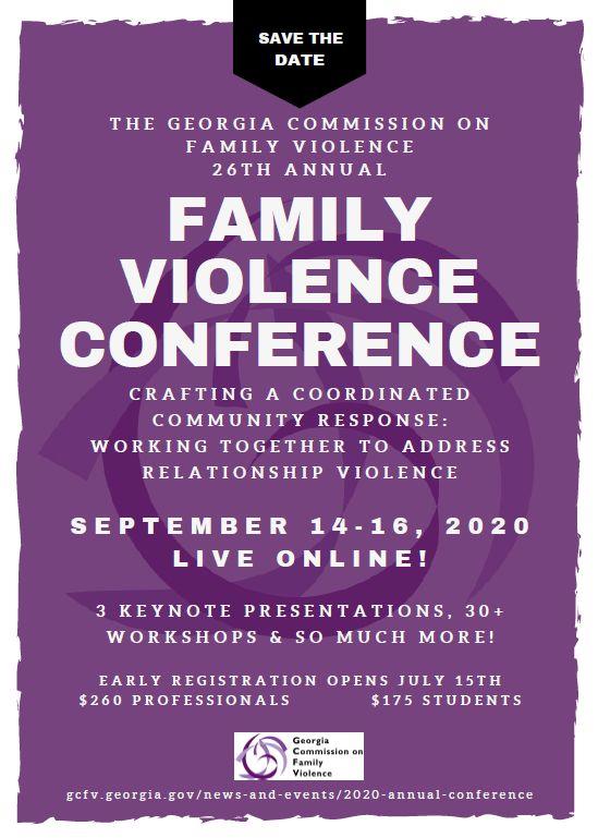 GCFV"s family violence conference will be held online 9/14-16/20