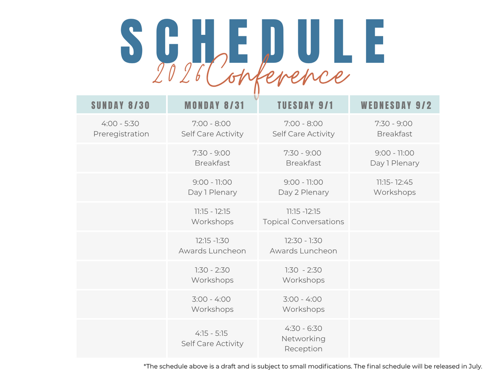 chart with the 2026 conference schedule