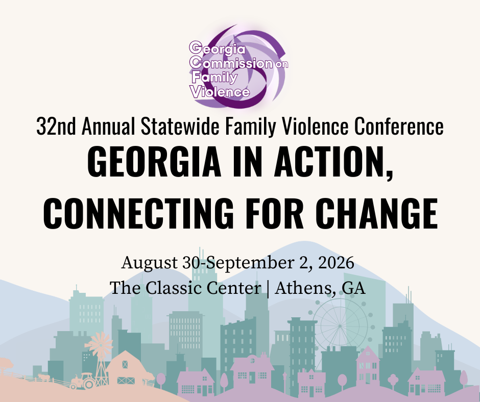 image with information about the GCFV Conference and a background of various georgia skylines